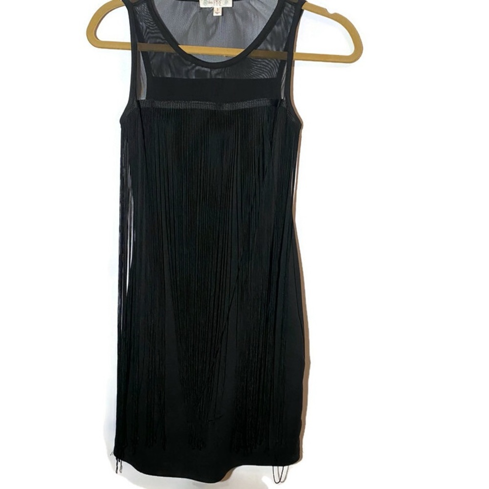 Love Fire Flapper Style Black Body-con Dress With Long Fringe, Size small